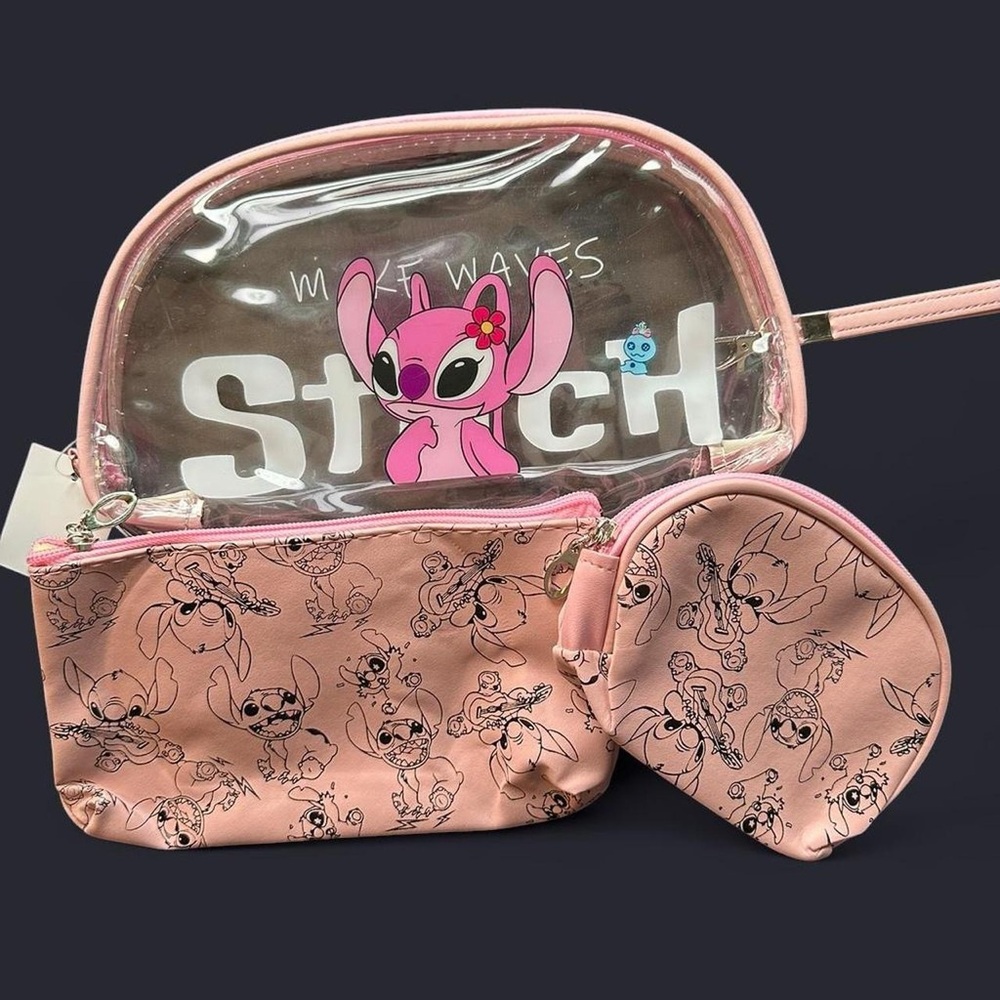 Disney Pink Lilo & Stitch 3-Piece makeup Bag Set